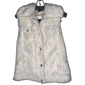GUESS Womens vest Faux Fur Leather Sleeveless‎ button up Y2K white Size medium